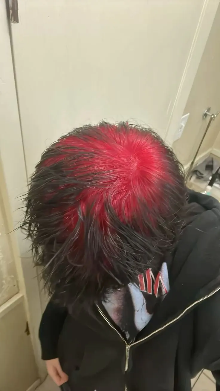 black men's wet shag with hot pink ghost roots.