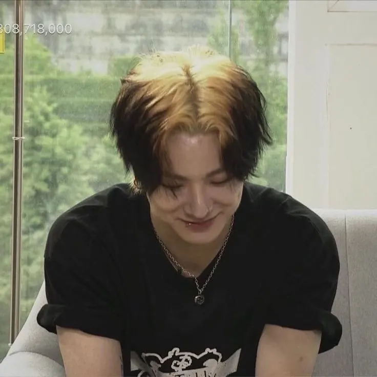 dark brown men's curtain cut with honey blonde ghost roots.